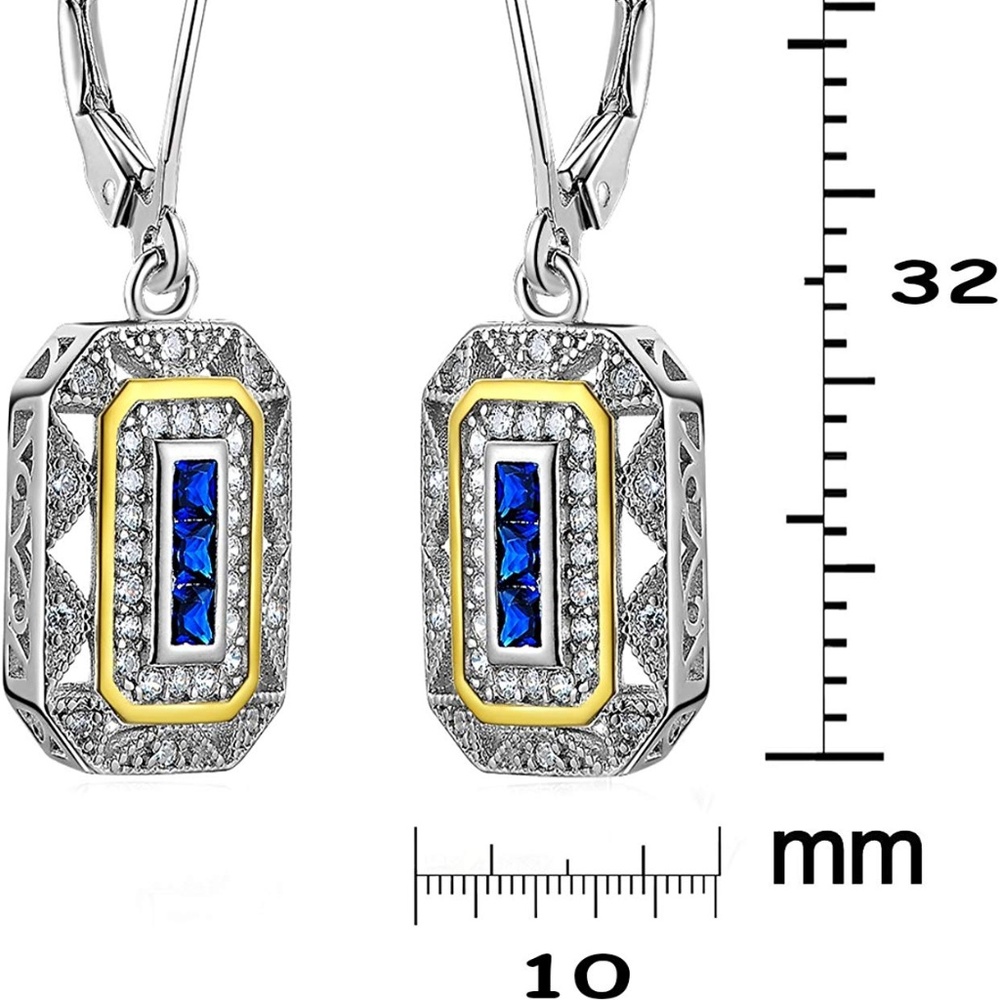 π Vintage-Inspired Blue Sapphire Earrings - 925 Sterling Silver - Picture 7 of 8